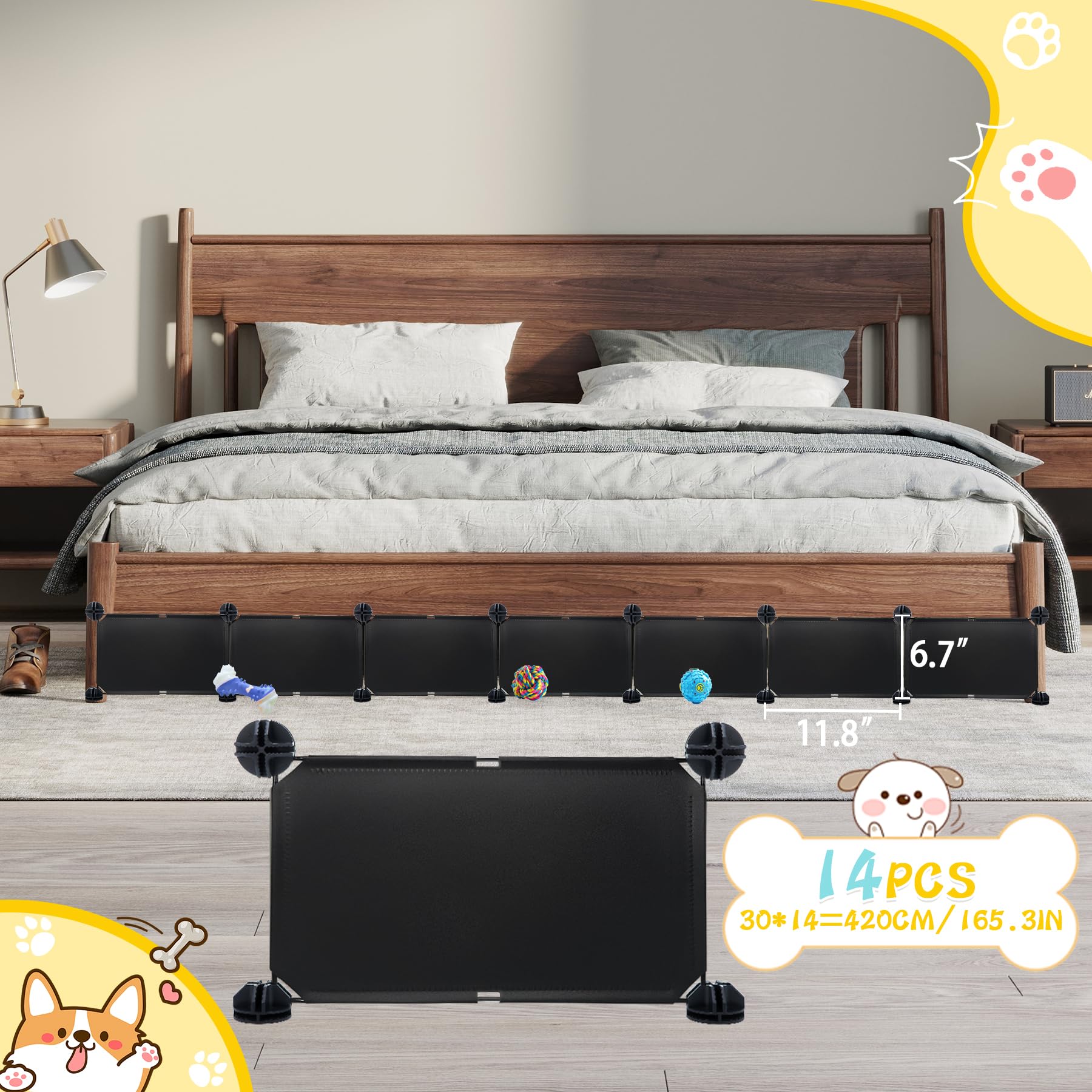 Under The Bed Blockers For Pets 14Pcs Couch Blockers For Toys Keep Dogs Off Couch Sofa Furniture,Durable Detachable Under Couch